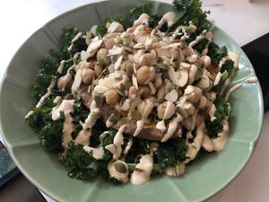 loaded sweet potato over kale  at La Isla in San Juan