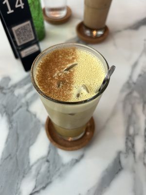 Golden milk latte made with cashew milk, dates, cinnamon and turmeric 😋   at La Isla in San Juan