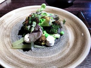 Vegan main (grilled brocoli) at Shelter in Helsinki