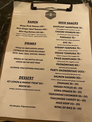 Menu  at Guest Izakaya - Bar in Stockholm