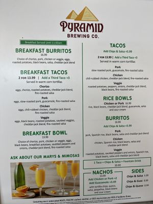 Menu  at OAK - Pyramid Brewing Co - Gate 24 in Oakland