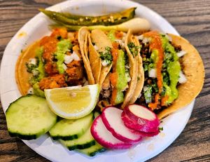 Vegan chicken, vegan beef, soyrizo/potatoes at Vegan Vibes | Vibras Veganas - Pop Up in Richmond