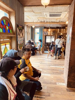 Crowded with men and women of all ages  at Lapita Sherbert in Kagoshima