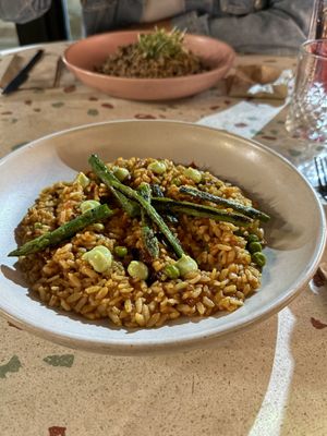 Pea risotto  at Raiz Plant Mood in Buenos Aires