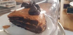Salted caramel chocolate cake (vg) at Cafe 16 in Newcastle Upon Tyne