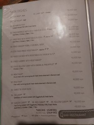 Menu at Q Bar Restaurant in Nong Khiaw
