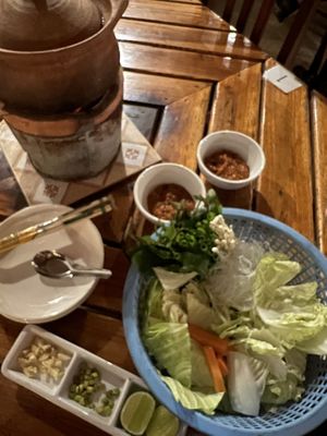Vegan hot pot ingredients   at Q Bar Restaurant in Nong Khiaw