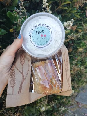 Focaccia & Cashew Cream Cheese at Black Forest Bakery in Los Angeles