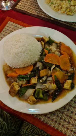 Cha Kdao with Tofu at Lemongrass Bistro in Kampot