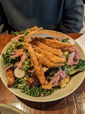 Caesar salad with vegan chicken at Revelstoke Kitchen & Cafe in Toronto