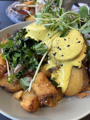 Local mushroom hash, not many mushrooms  at Revelstoke Kitchen & Cafe in Toronto