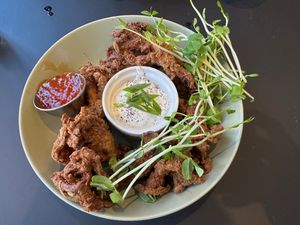 salt and pepper oyster mushrooms at Revelstoke Kitchen & Cafe in Toronto