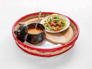 SHIRO WOT:  € 17								
Spicy Shiro (powdered chickpea) stew cooked in the traditional style.
You can order Shiro as a vegetarian dish comes in a traditional clay pot.
 at Awash Valley in The Hague