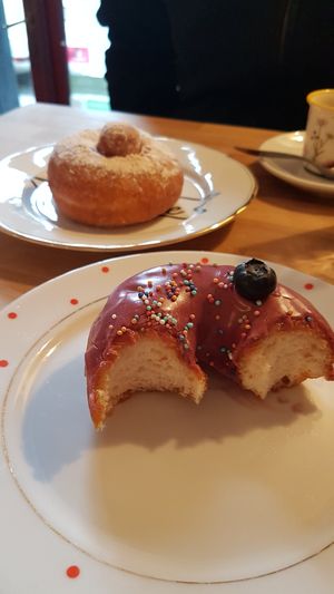 Blueberry donut, cinnamon sugar donut at Donuterie in Prague