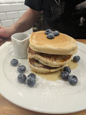 Blueberry pancake stack at Clwb Coffi in Tonypandy