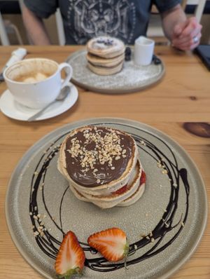 Chocolate spread and Strawberry pancakes at Clwb Coffi in Tonypandy