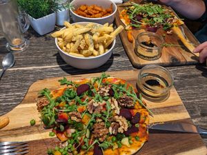 Vegan flatbreads and chips... I'd already tucked in after being too excited to see such a delightful plate at Archies in Louth