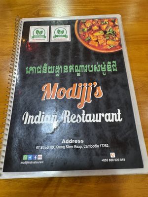 Menu. Ate the food and forgot to take photos as it was so nice    at MODIJI'S in Siem Reap