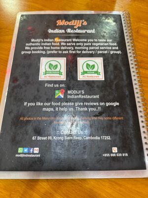 Menu with address   at MODIJI'S in Siem Reap