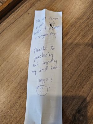 When I ordered through foodpanda, this was on the back of the receipt❤️ at Sanny Vietnamese Sandwich - Food Stand in Phuket