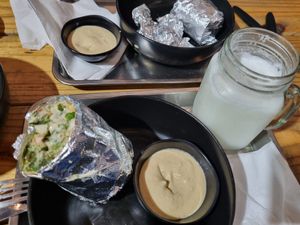 Falafel wrap and coconut lemonade = delicious at The Community Kitchen in Panama City