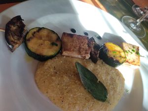 Tofu skewer and polenta at Granozero in Lecco