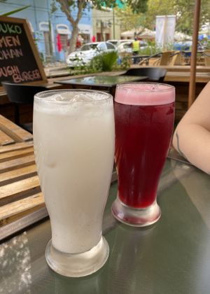 Agua de jamaica y orchata  at El Comal Chilango in Santiago