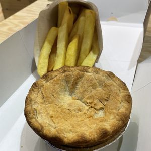 Vegan minced steak onion pie and chips  at The Chippy in Kowloon
