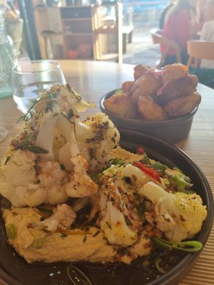 Roast cauliflower and humus and taters at The Summer House in Perranporth