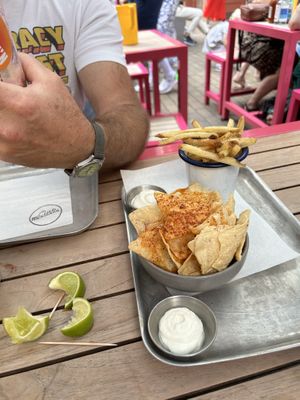 Tortilla chips and fries   at Club Mexicana - Spitalfields in East London