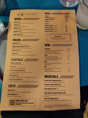 Menu at Club Mexicana - Spitalfields in East London