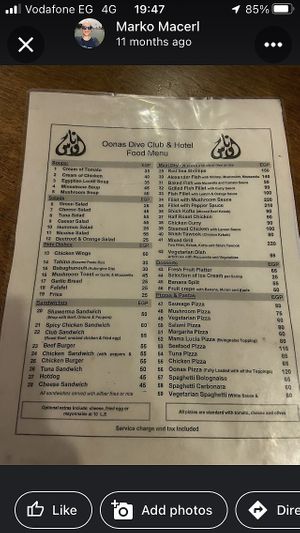 Menu  at Oonas Dive Club Hotel in Sharm El Sheikh