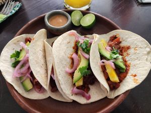 Tacos al pastor at La Verduzca Vegetropical in Oaxaca