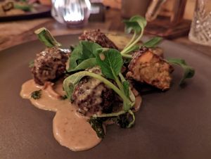 Carrot steaks in sesame sauce at Torfhús Retreat in Selfoss