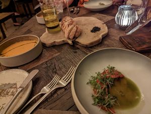 Balsamic tomato, 'cream' of tomato and freshly made bread at Torfhús Retreat in Selfoss