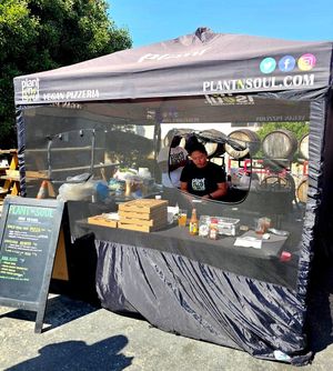 Booth at SFVS August 20 2023 at Plant and Soul: Vegan Pizzeria in Castro Valley