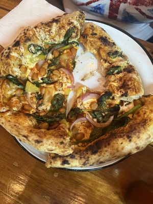 Wife’s pizza  at Pizzeria Distrito Vegano in Merida