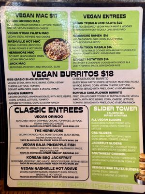 Vegan menu front  at Cantina 52 in Crystal Lake