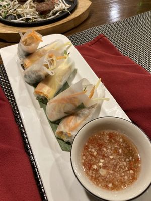 Fresh summer rolls- the sauce was SO GOODD  at Oriana Restaurant in Hanoi