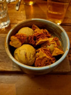 Cinder toffee & ice cream (WOW - AMAZING!) at Iris in Wakefield