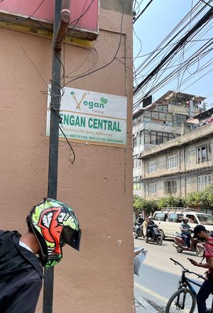 Side sign  at The White Lotus Cafe - Gairidhara in Kathmandu