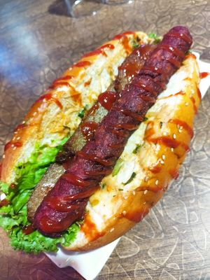 Seitan Hot Dog at The White Lotus Cafe - Gairidhara in Kathmandu