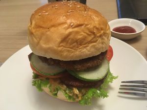 Seitan burger  at The White Lotus Cafe - Gairidhara in Kathmandu