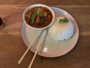 Pineapple & Ginger Stir-fry with Rice  at Pink Duck Thai Kitchen in Durban