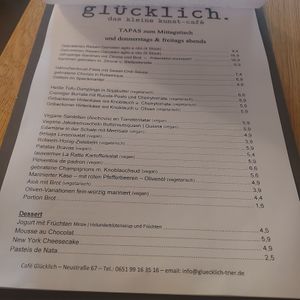 Menu at Glücklich in Trier