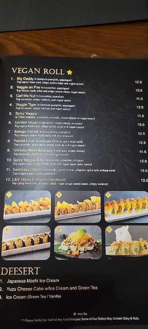 Vegan Menu  at Sushi Ken in Fremont