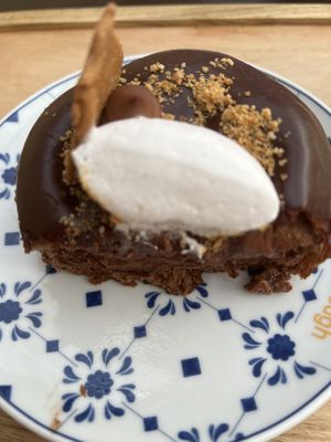 Inside of the chocolate cake - wonderful dark chocolate cream   at Scoop 'n Dough in Cascais