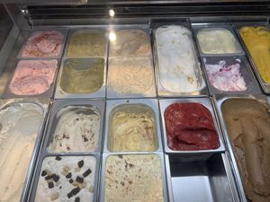 Gelato flavors - coffee on the lower right   at Scoop 'n Dough in Cascais