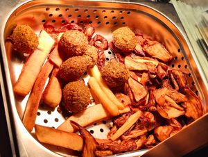 falafel, egg plants and fries at Pita House - Republic Plaza in Central Singapore