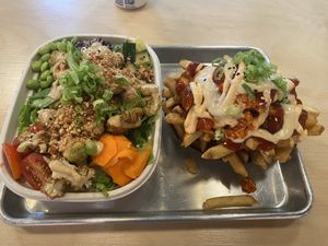 Buddha bowl and Trolley Fries  at Pow Pow - I St NW  in Washington